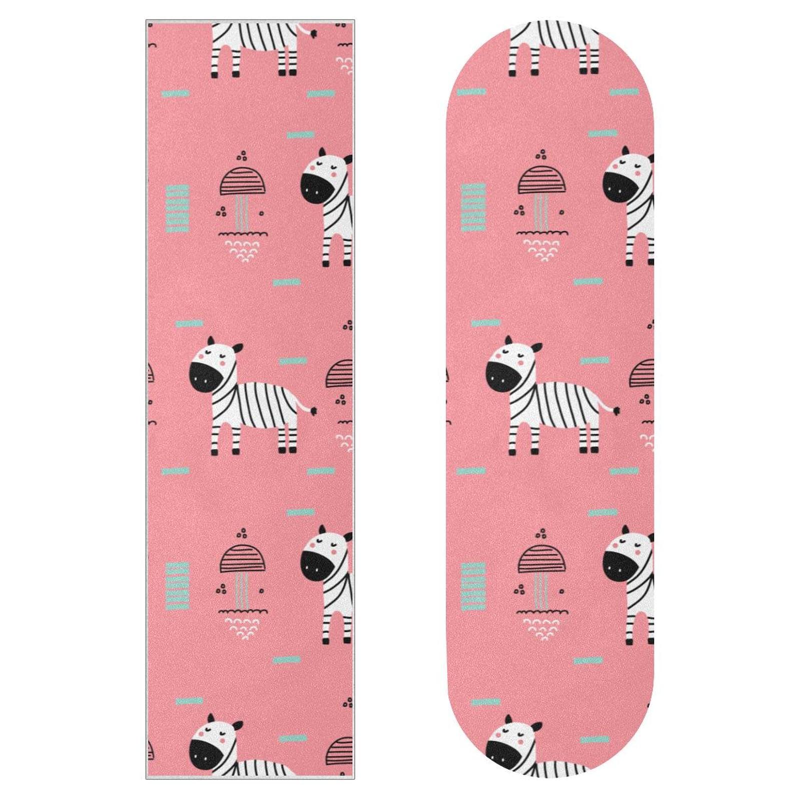 Lot de 2 feuilles de papier abrasif pour skateboard Motif zèbre Rose