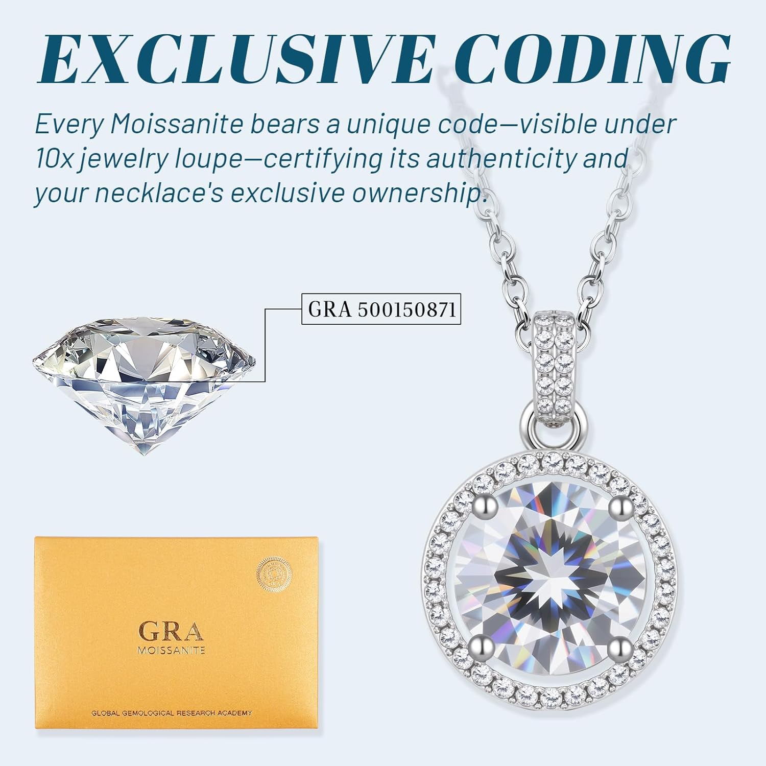 Moissanite Necklace for Women, Lab Grown Diamond Necklace, GRA Certified Moissanite Halo Pendant, 16"+2" Adjustable S925 Sterling Silver Chain, Gift for Her Christmas Birthday - Image 3