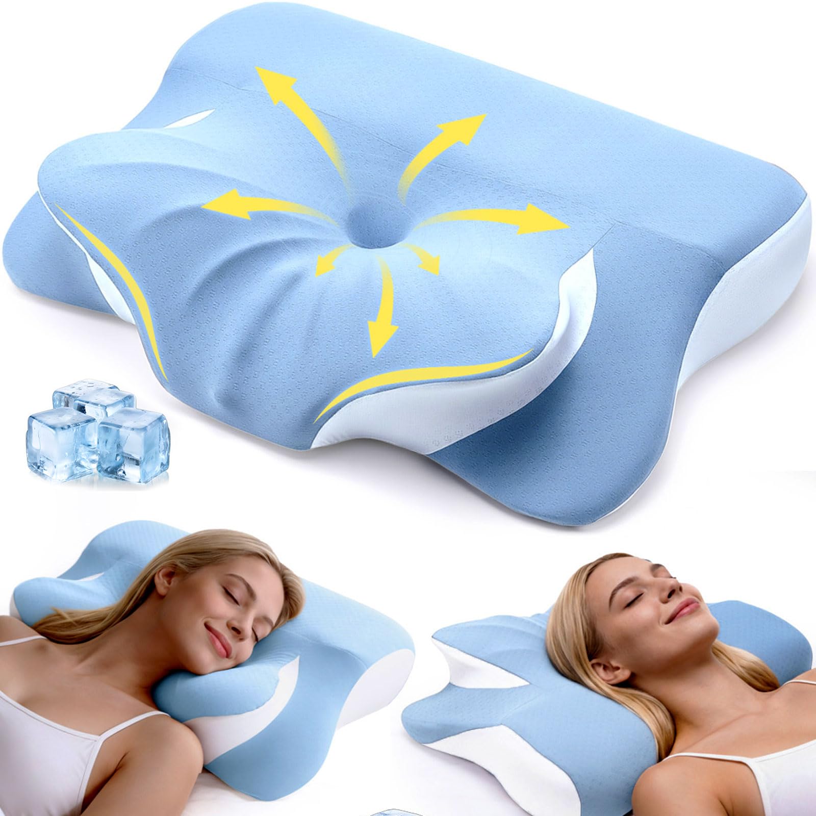 Cervical Neck Pillow for Side Sleepers Memory Foam Pillows Double-Side Ergonomic Contoured Pillows for Neck Pain Relif Mellow