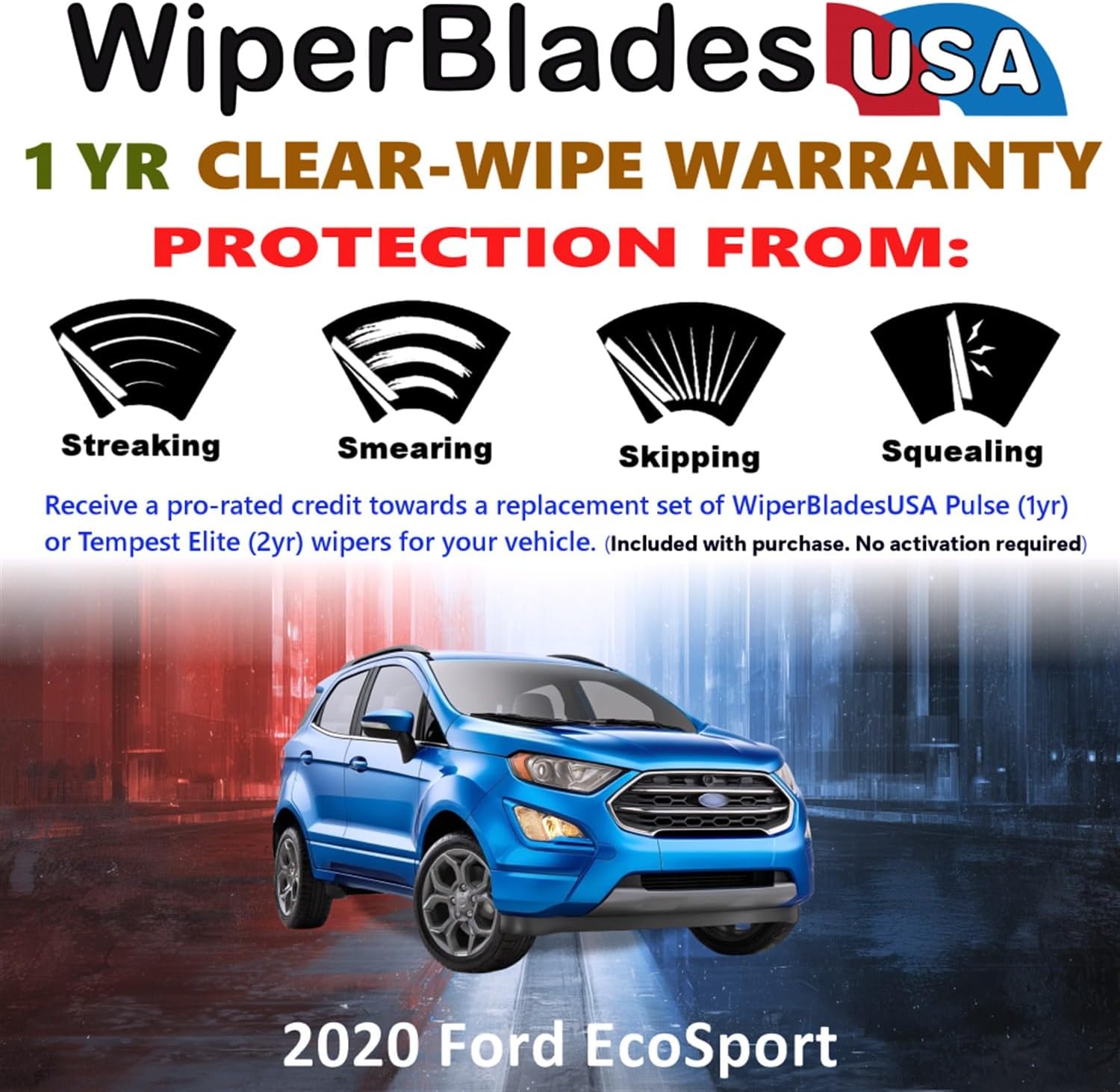 Wiper Blades for 2020 Ford EcoSport Wipers w/1yr Warranty (Set of 3) w/Rear Wiper