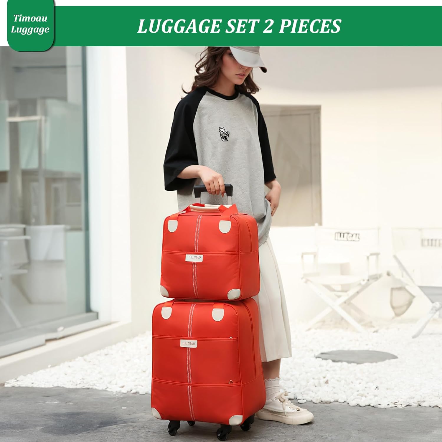 Carry On Luggage Set 2 Piece, 18 inch Lightweight Suitcase with Wheels, Softside Upright Durable Travel Luggage with Carry On Bag for Men and Women, Green