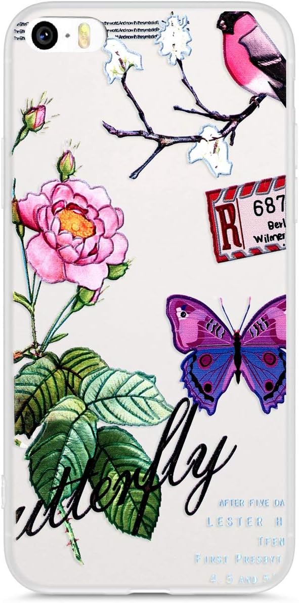 Чехол Uposao, совместимый с iPhone SE и iPhone 5S: премиум-чехол с матовым покрытием, полупрозрачный, розовый, с цветочным узором, мягкий силиконовый чехол из ТПУ, ударопрочный, ультратонкий гибридный чехол для iPhone SE/5S