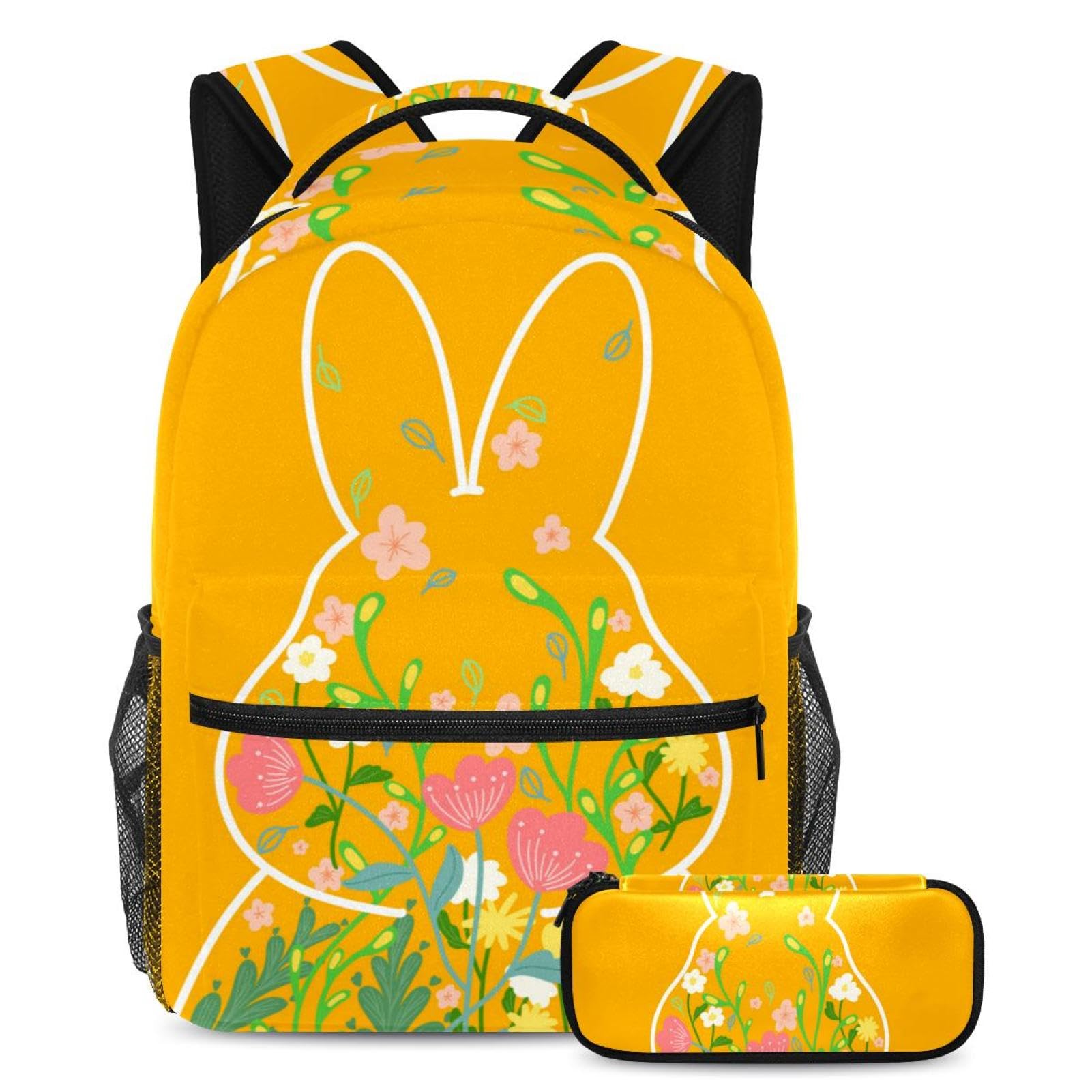 Ensemble sac à dos multicolore et sa trousse lapin fleuri