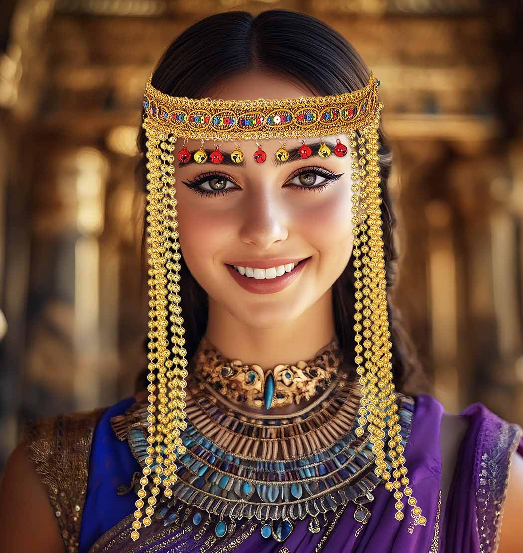 Campsis Egyptian Gold Headpiece, Beaded Tassel Headband, Elastic Sequin Hair Accessories for Women