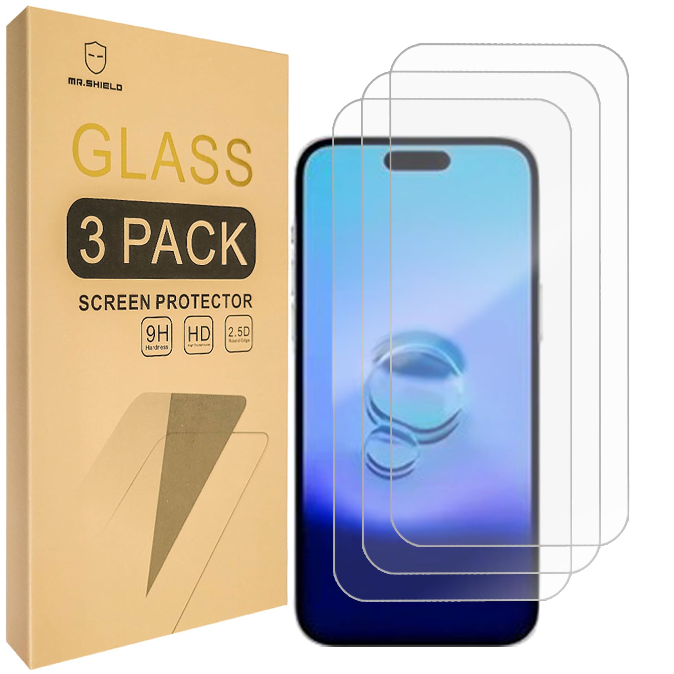 Mr.Shield [3-Pack] Screen Protector For iPhone 15 Pro Max [6.7 Inch] [Tempered Glass] [Japan Glass with 9H Hardness] Screen Protector
