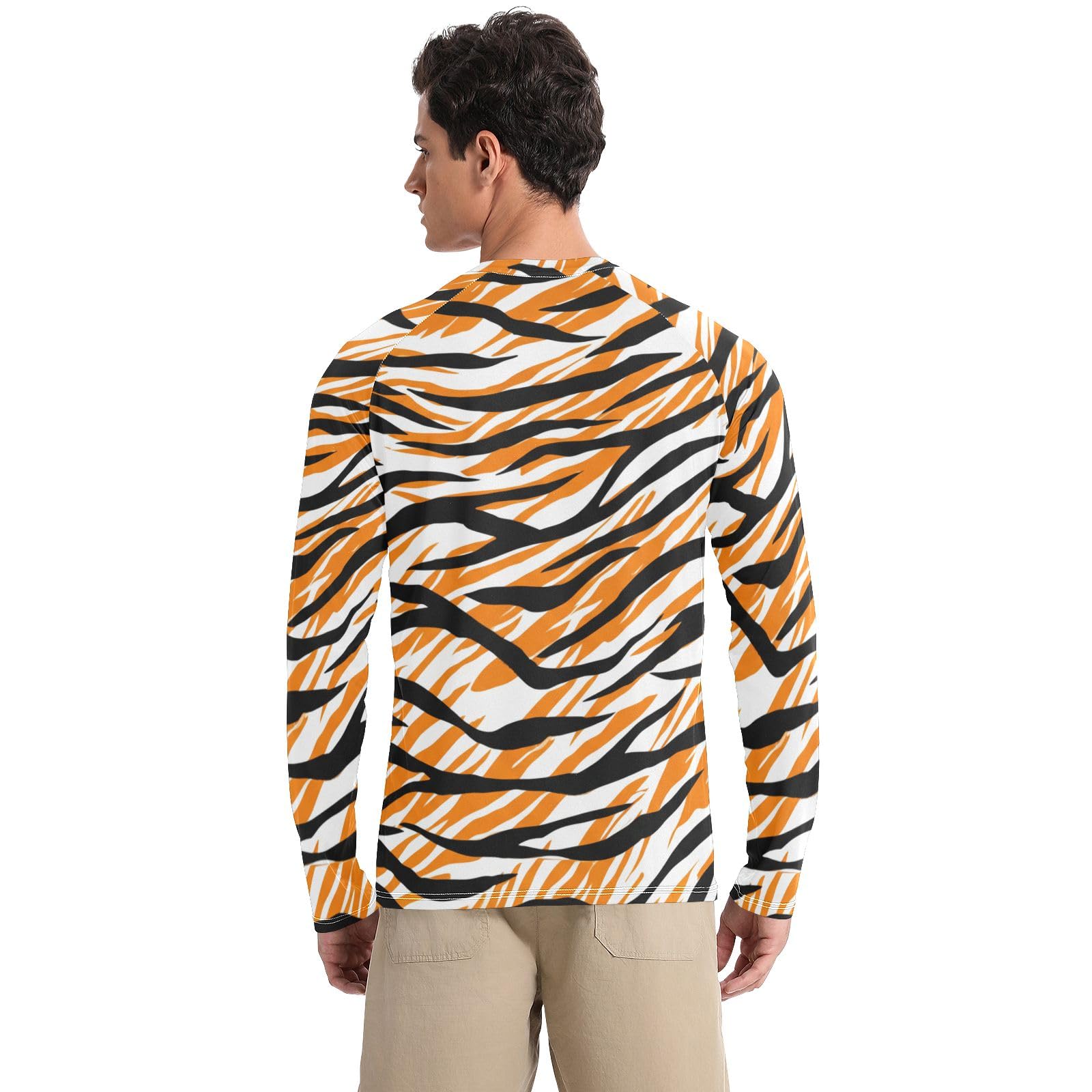 Black Orange White Leopard Sun Shirts UPF 50+ UV Sun Protection Long Sleeve Rash Guard Men Quick Dry Fishing T-Shirts, Medium