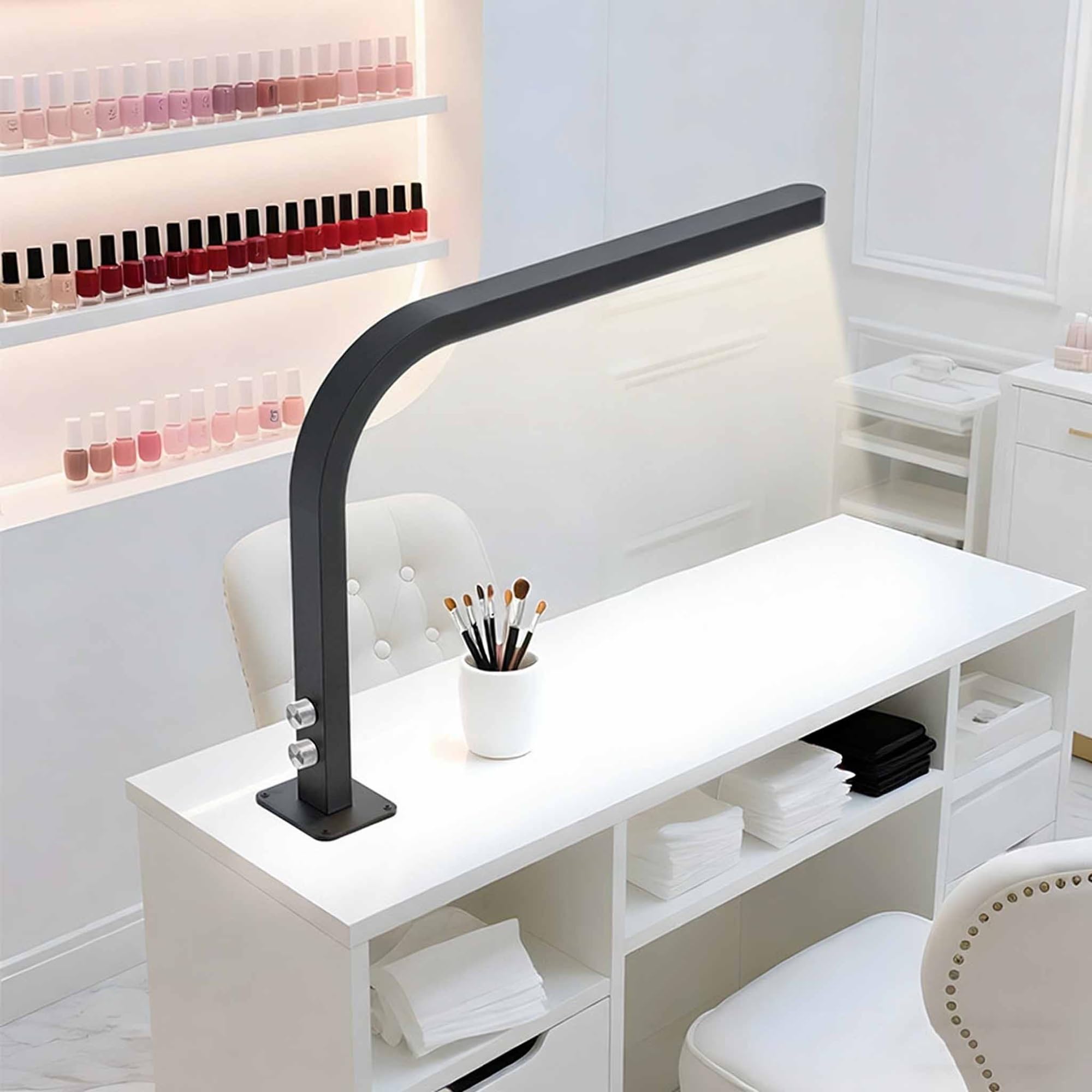 Lampada grande per unghie da scrivania, lampada da trucco a forma di L, luce per manicure dimmerabile 3000-6000K per extension ciglia, tatuaggi, sopracciglia, lavori creativi(Black)