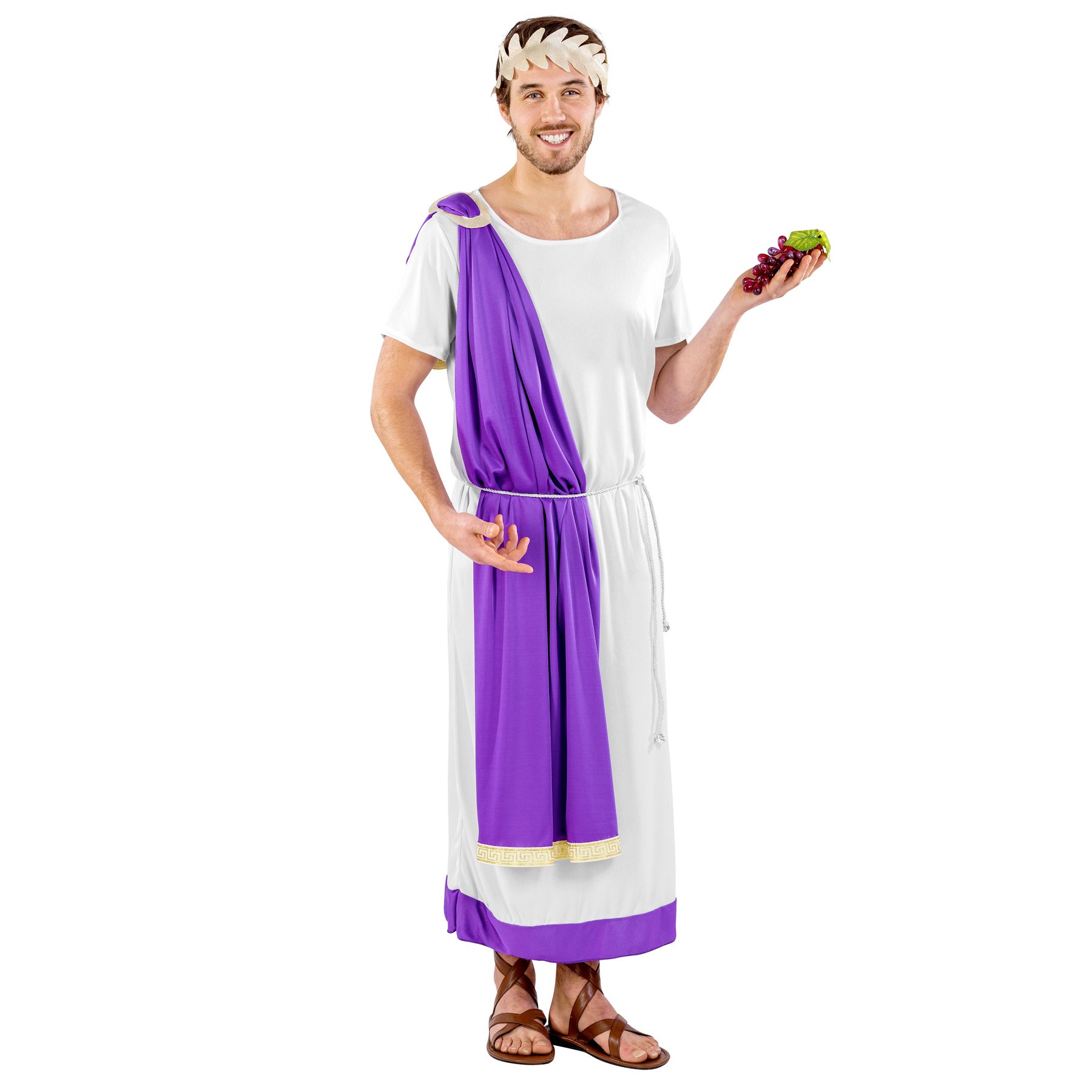 dressforfun Disfraz para hombre de emperador romano rey | Toga larga con corona de laurel elástico y cordel plateado que sirve como cinturón (XXL | no. 300471)