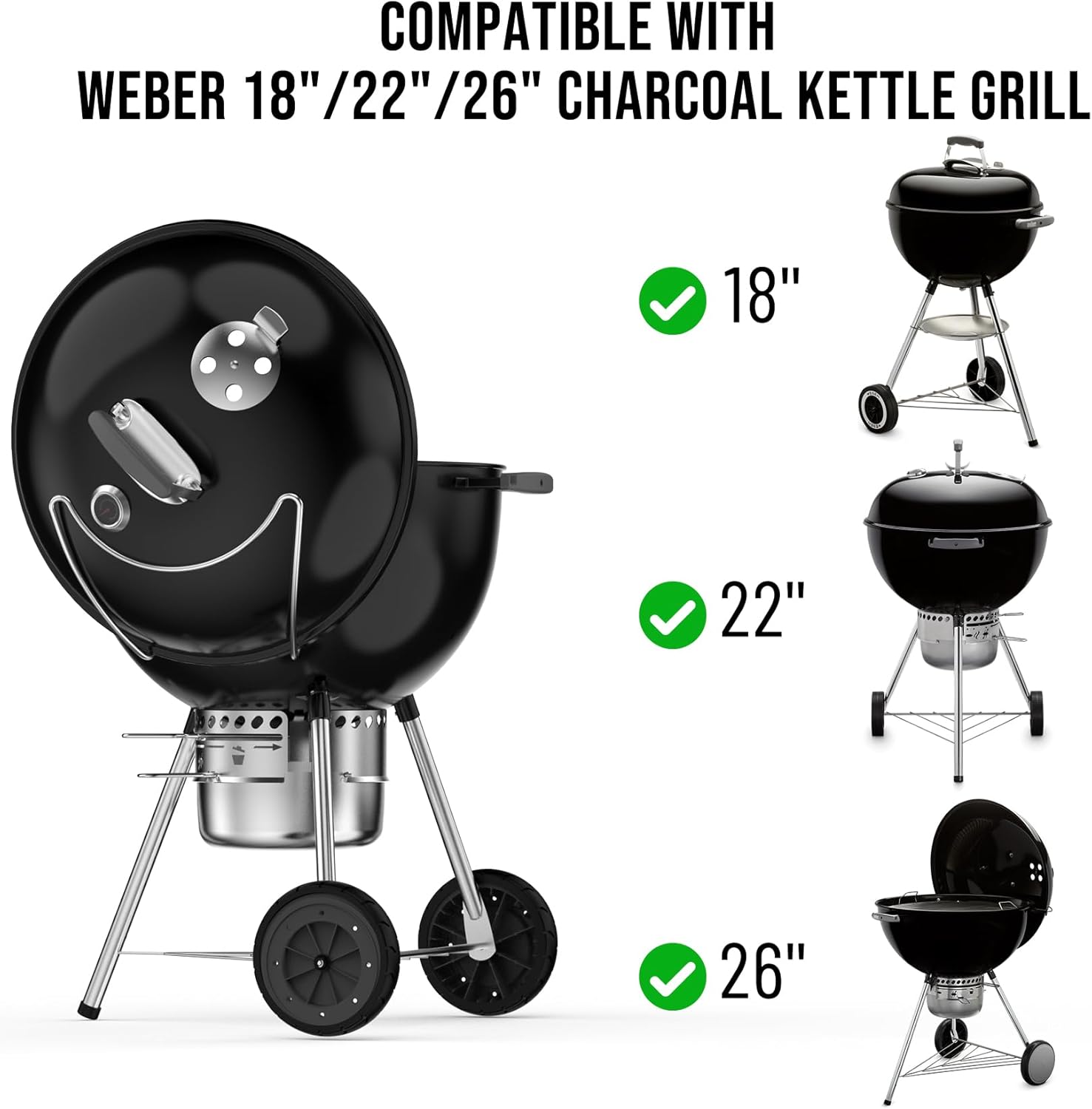 Charkettle Stainless Steel Grill Lid Holder Compatible with 18"/22"/26" Kettle Grills, Great Grill Accessory