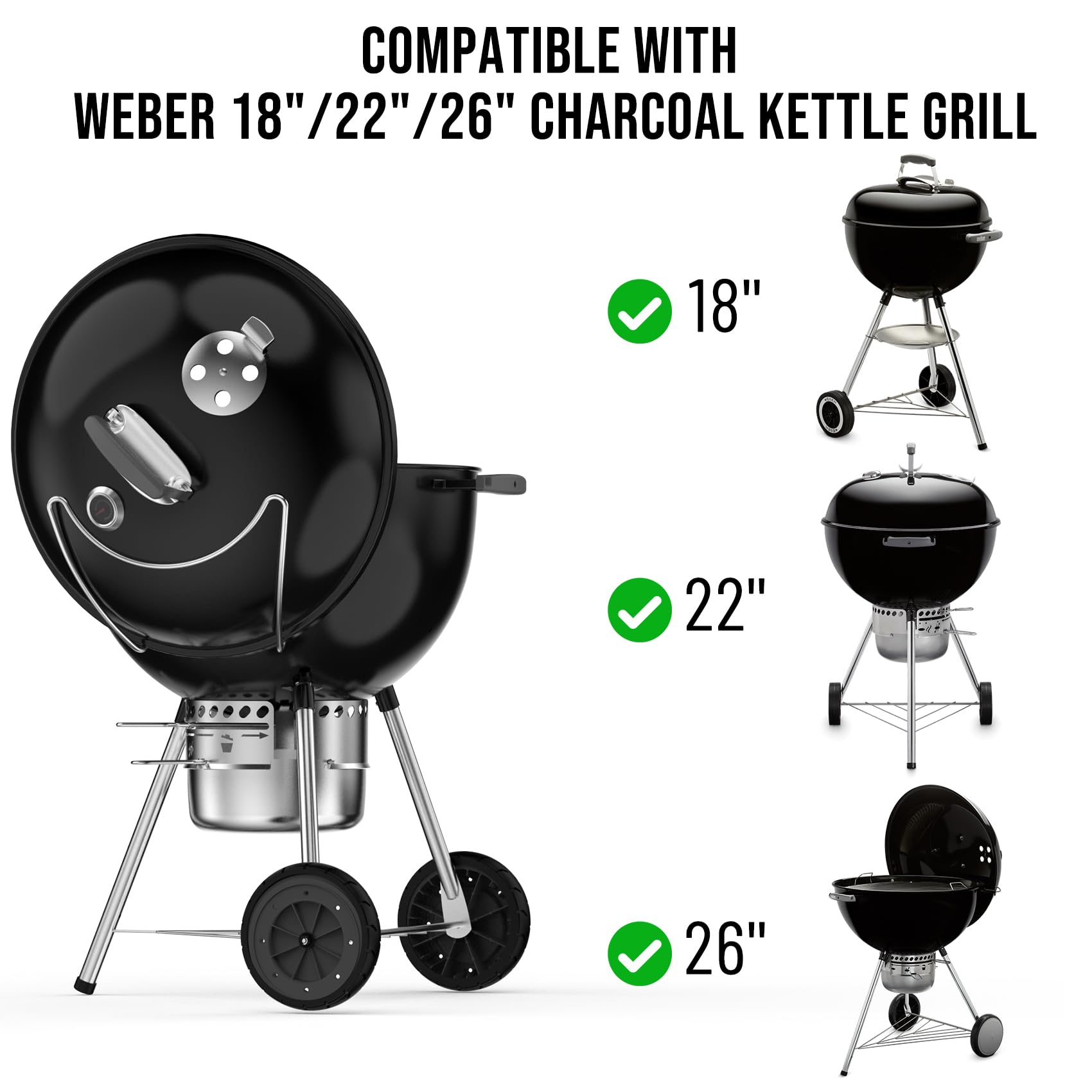 Charkettle - Soporte para tapa de parrilla de acero inoxidable compatible con parrillas de 18/22/26, gran accesorio para parrilla 5