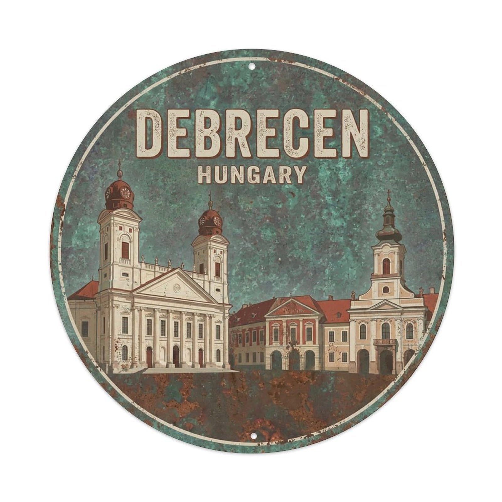 Vintage Travel Hungary Debrecen Vintage Metal Tin Sign Plaque Wall Decor for Cafe, Club Bar, Office, Garden Metal Poster 8x8Inch