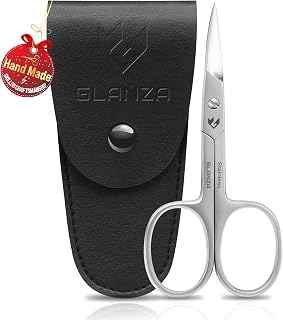 Curved Nail Scissors all purpose Heavy Duty Grooming Tool - Sharp Blade Stainless Steel with Leather Case - Eyebrow Scissors for Women - Mustache & Beard Scissors for Men (Modern)