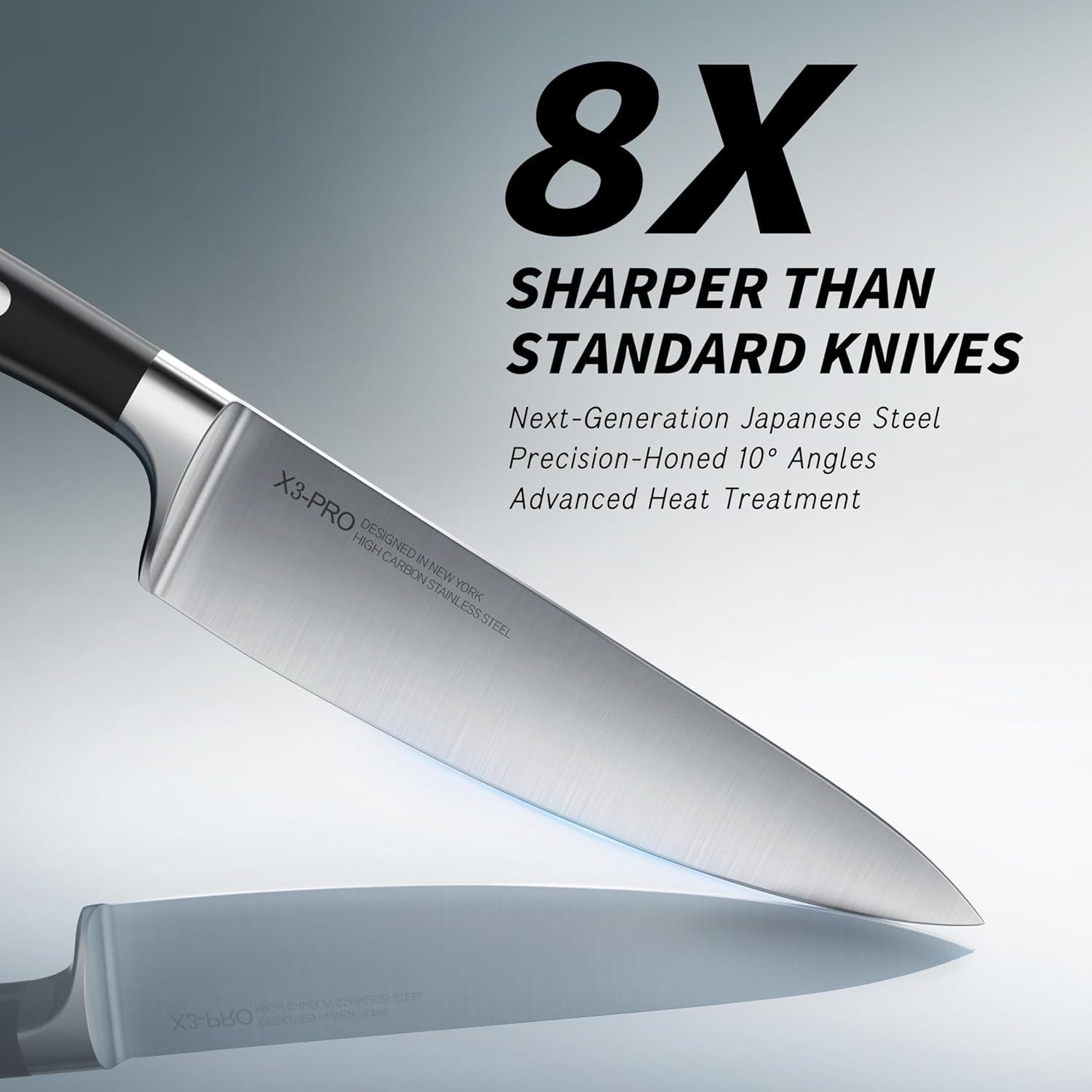 Knife Set with Block, Japanese 15 PCS Ultra Sharp Ktichen Knives Set, High Carbon Stainless Steel Knife Block Set with Sharpener, Professional Knives with Ergonomic Handle for Home Chefs - Image 2