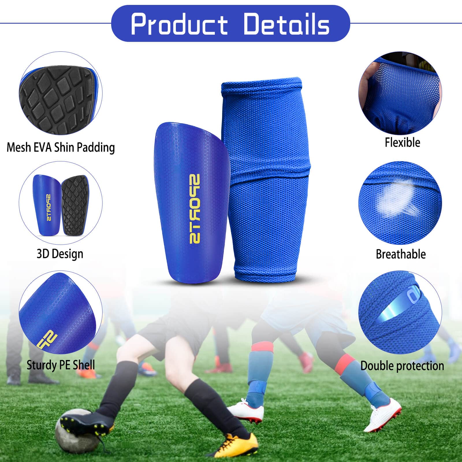 Protège-tibias De Football JSRHEEM - Coque PE + Mousse EVA, Chaussettes Nylon - Pour Enfants, Ados, Adultes - Unisexe