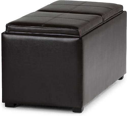 Miniatura 258 de Otomana rectangular de almacenamiento de cuero sintético Simpli Home Avalon., Cuero, Marrón Azul,Marrón Chocolate,Cloud gris,Gris oscuro,Azul