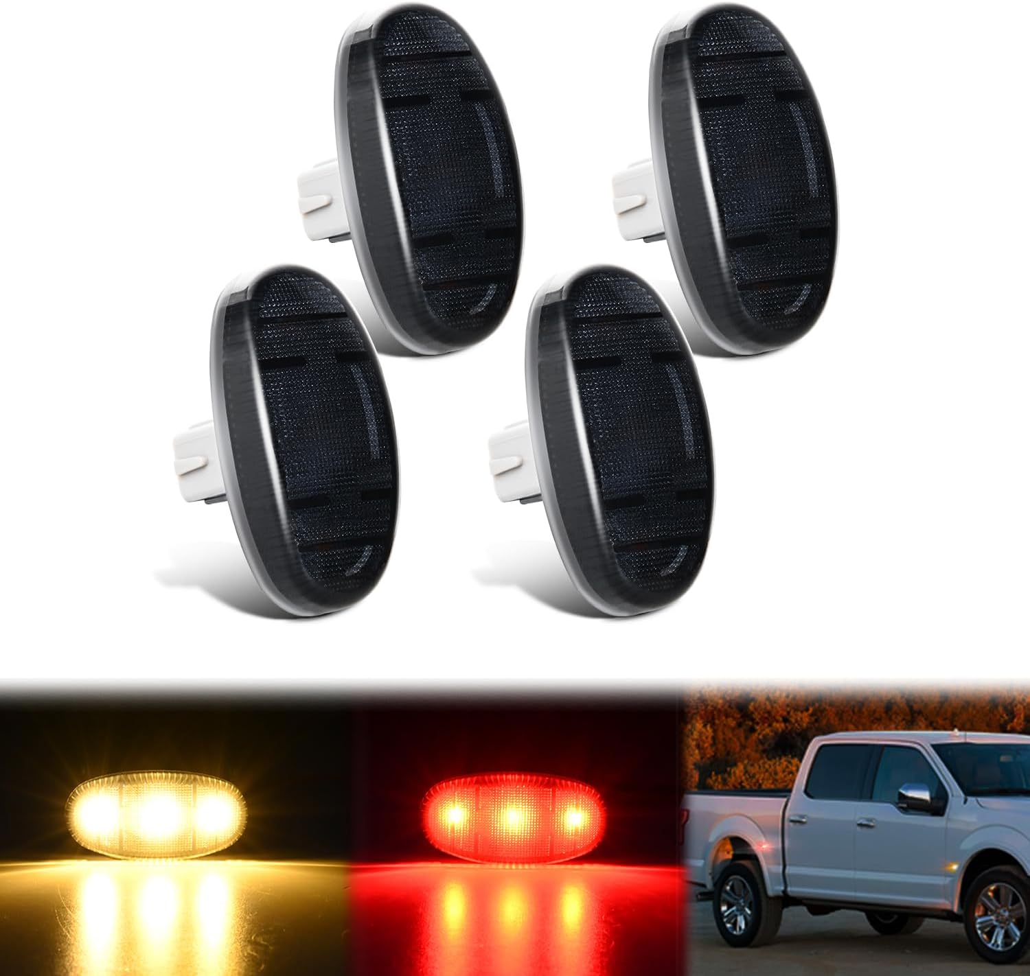 Nilight Fender Side Marker Lights 4 PCS 54 LED Smoke Lens Amber Front Rear Clearance Light Compatible with 2020 2021 2022 2023 2024 Sierra 2500HD 3500HD Pickup Truck