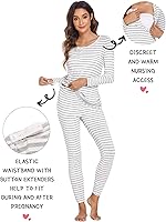 Vista 3 de Ekouaer Ropa interior térmica con botones para mujer, pijama de maternidad con forro polar de microfibra, conjunto de pijamas de invierno largo