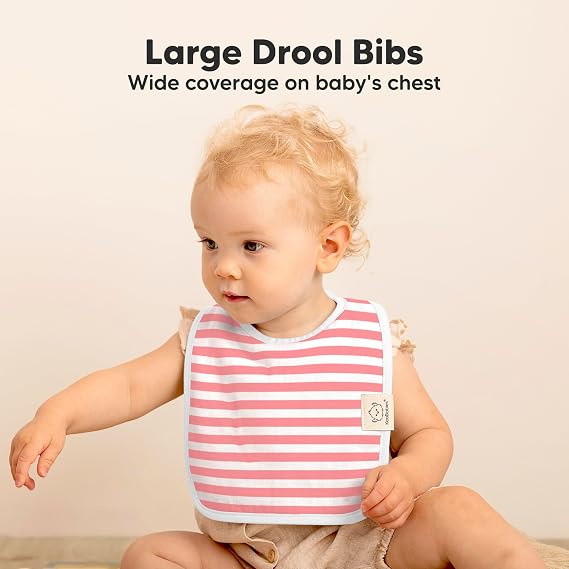 KeaBabies 8-Pack Organic Baby Bibs for Boys, Girls - Super Absorbent Cotton Drool Bibs for Baby Girl & Boy, Teething Toddler, Drooling Newborn, Ultra Soft & Machine Washable (Blush)