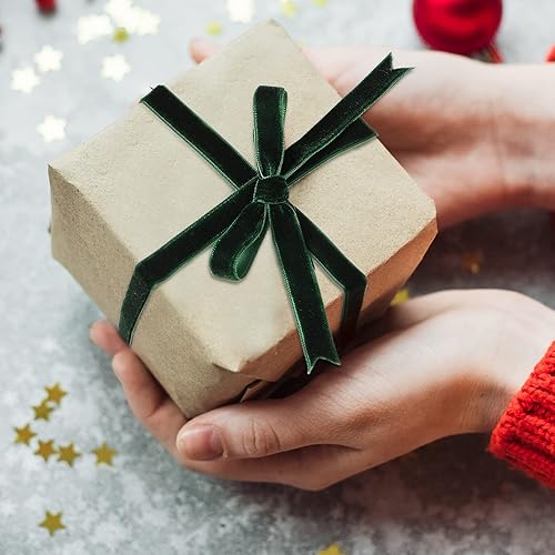 Miniatura 257 de Chuangdi 3/8 pulgadas, 60 yardas, cinta de terciopelo azul verde azulado de Navidad, cintas anchas de terciopelo vintage para adornos de árbol