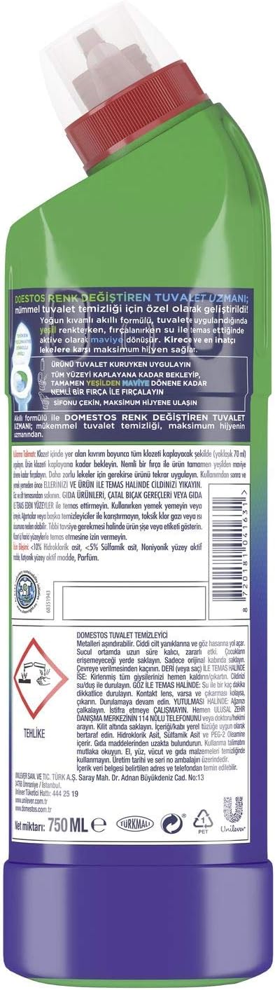 Domestos Tuvalet Temizleyici Renk Değiştiren Tuvalet Uzmanı Kireç Çözücü 750 ml 1 Adet (2 paketi)