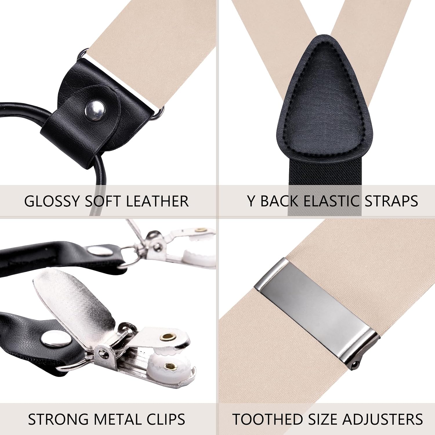 Hi-Tie Men Suspender Bowtie Set Suspenders Pre-tied Bow Tie Pocket Square Cufflinks Adjustable Y Shape 6 Clips Braces Tuxedo