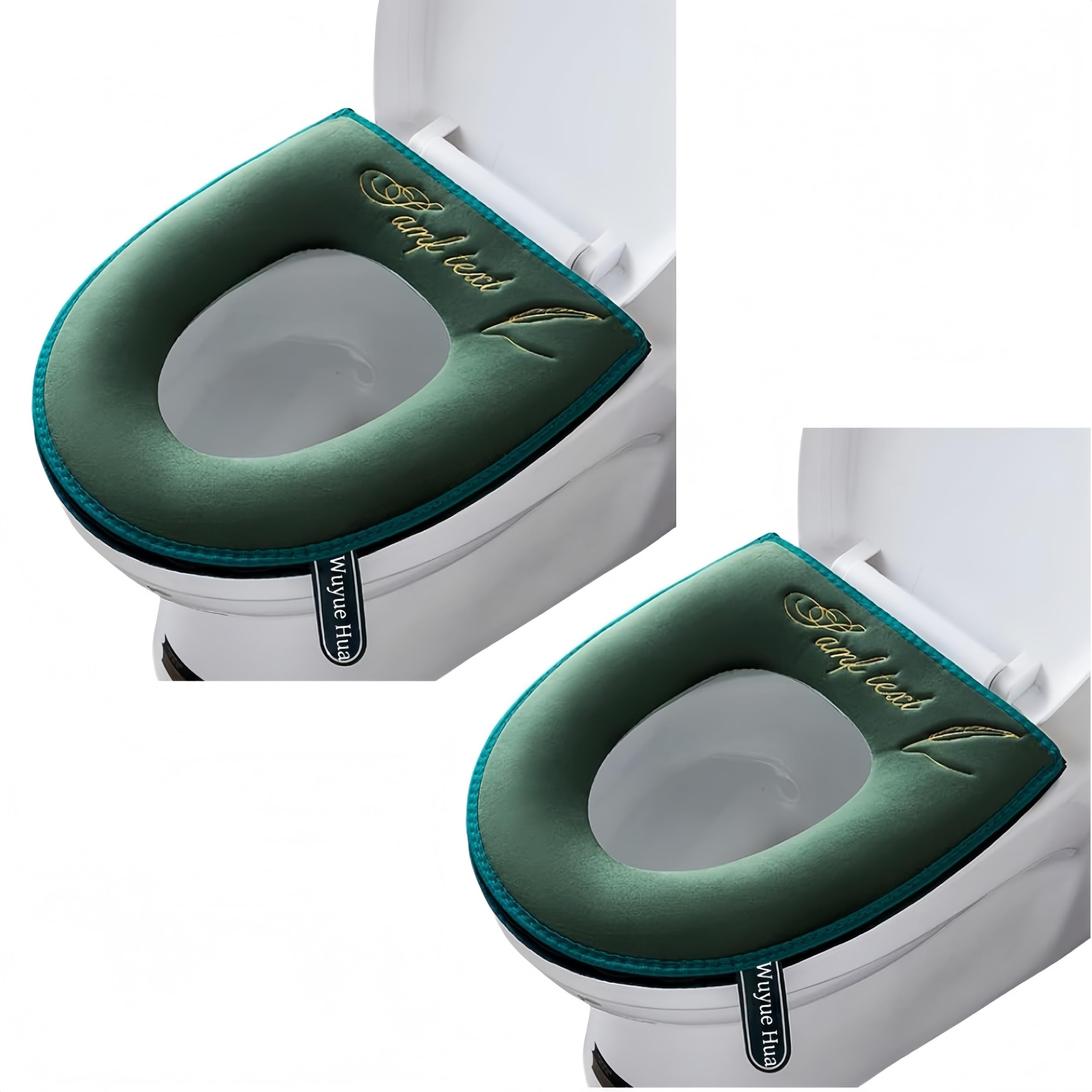 Wuyue Hua Green 2 Pieces Thicker Bathroom Soft Toilet Seat Cover Pad With Handle Toilet Lid Cover Cushion Soft Thicker Washable Fits All Oval Toilet Seats