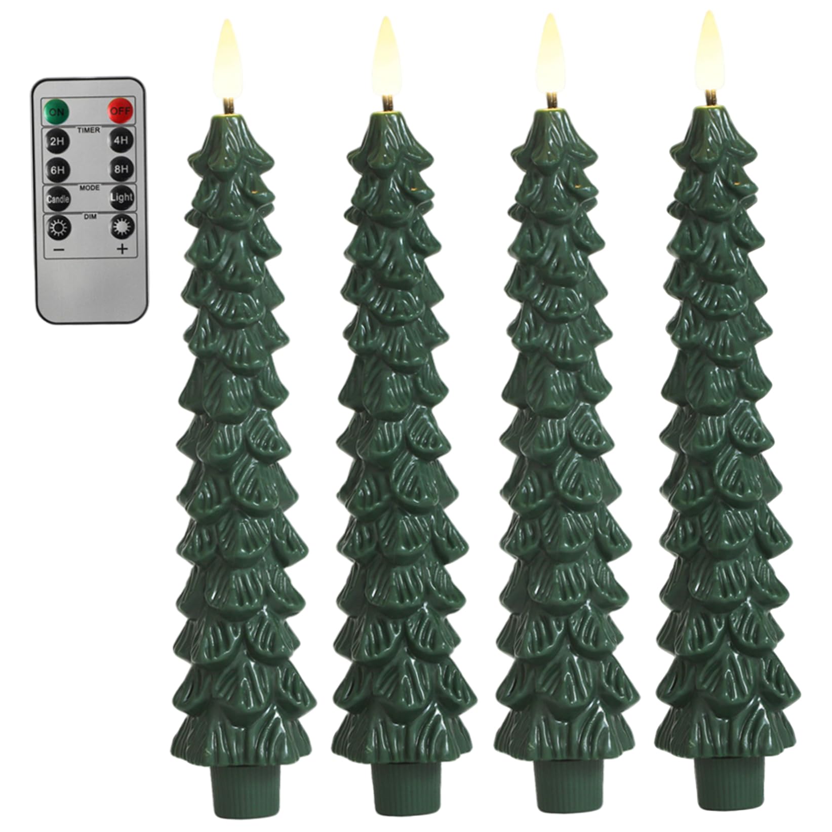 CAKEEYUM Flameless Christmas Tree Candles with Remote 4PCS 9.7" Flickering Christmas Tree Flameless Taper Candles Battery Operated