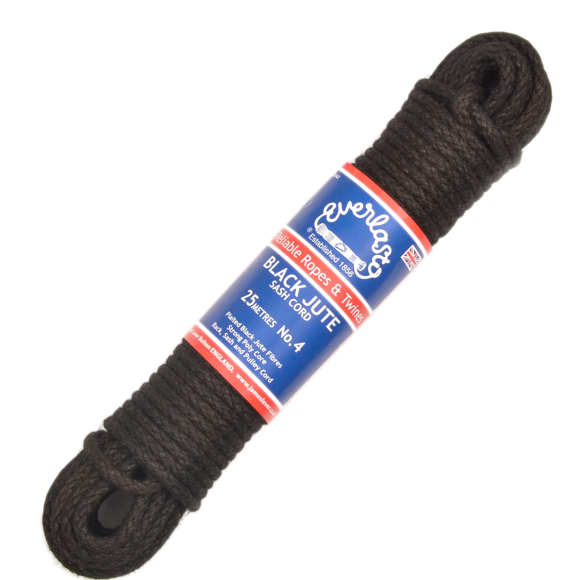 Everlasto Black Plaited Jute Sash Cord (No.3-5Mm) Various Lengths (10M)