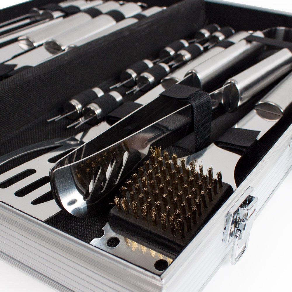 tectake® Set Barbecue Acciaio Inox, Accessori Barbecue con Valigetta Alluminio, Utensili Griglia, kit Barbecue Completo, Posate Barbecue, Spatola Pinza Forchettone, 18 Pezzi