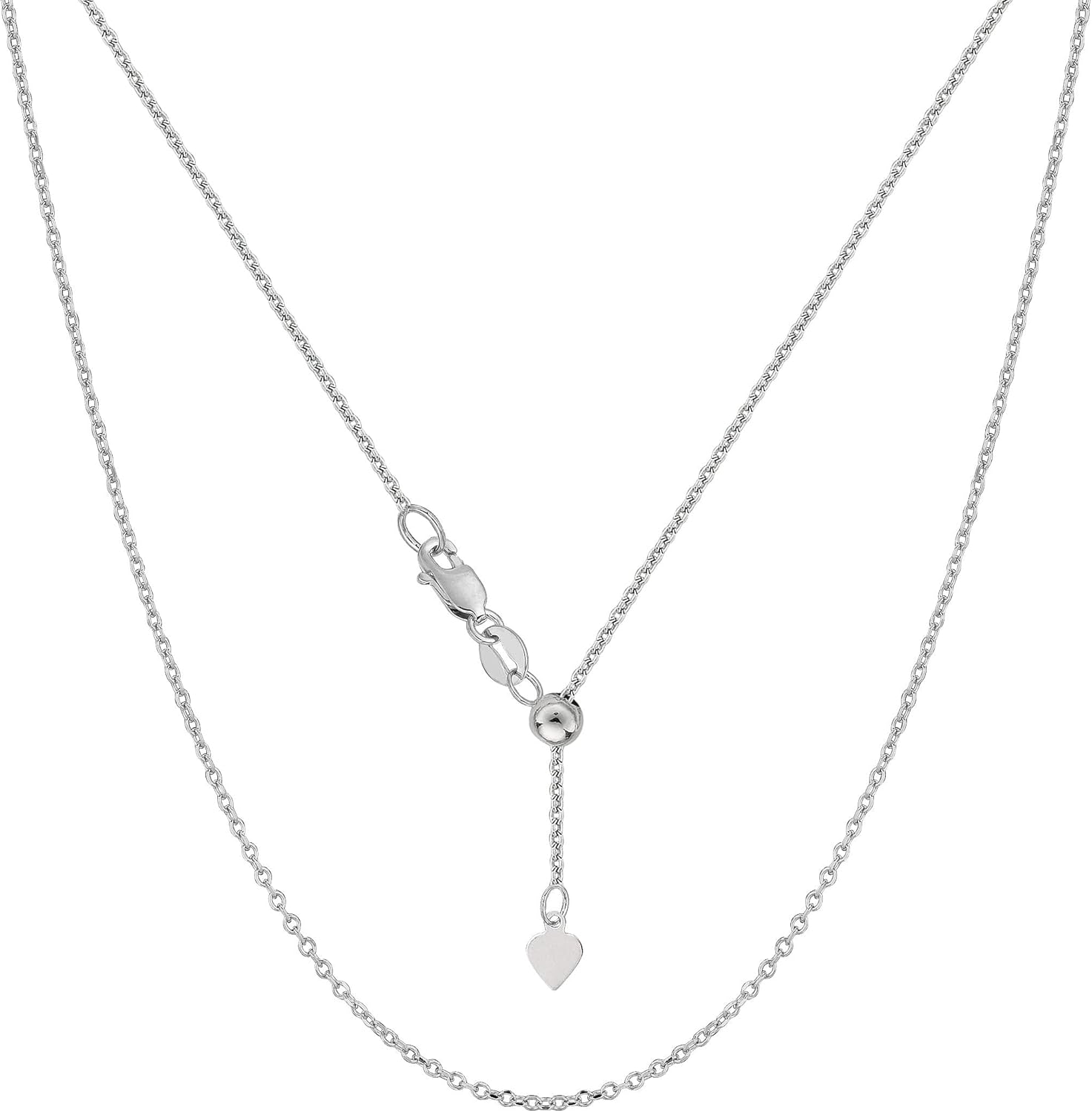 Jewelry Affairs Sterling Silver Rhodium Plated Adjustable Cable Chain Necklace, 0.9mm, 22"