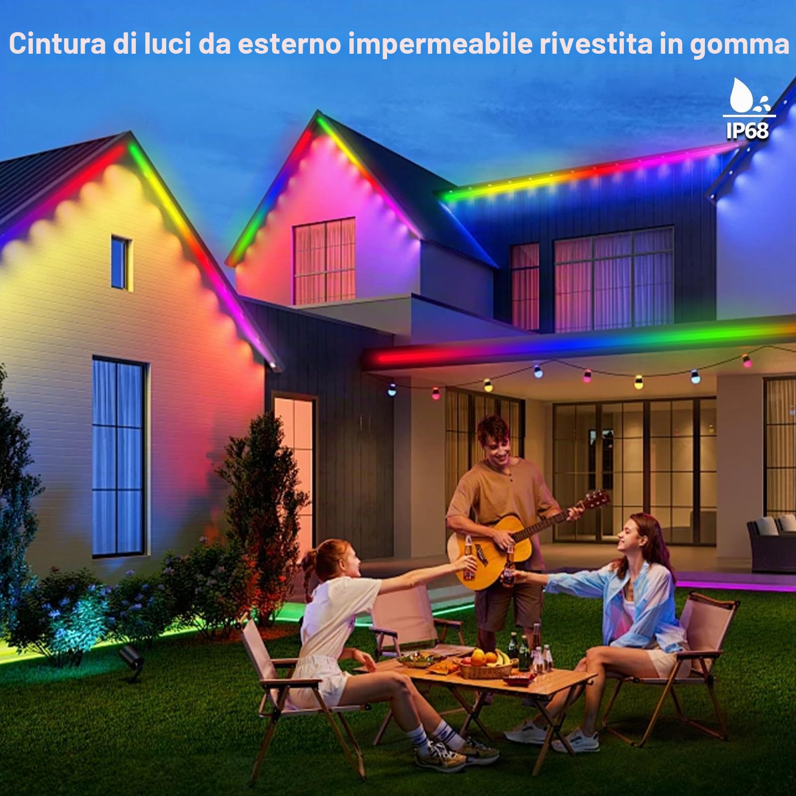 130 piedi (2 rotoli da 65 piedi) Striscia luminosa LED per esterni impermeabile, IP68 RGB+IC Striscia luminosa per esterni con App/telecomando, Modalità Chase, Sincronizzazione con la musica