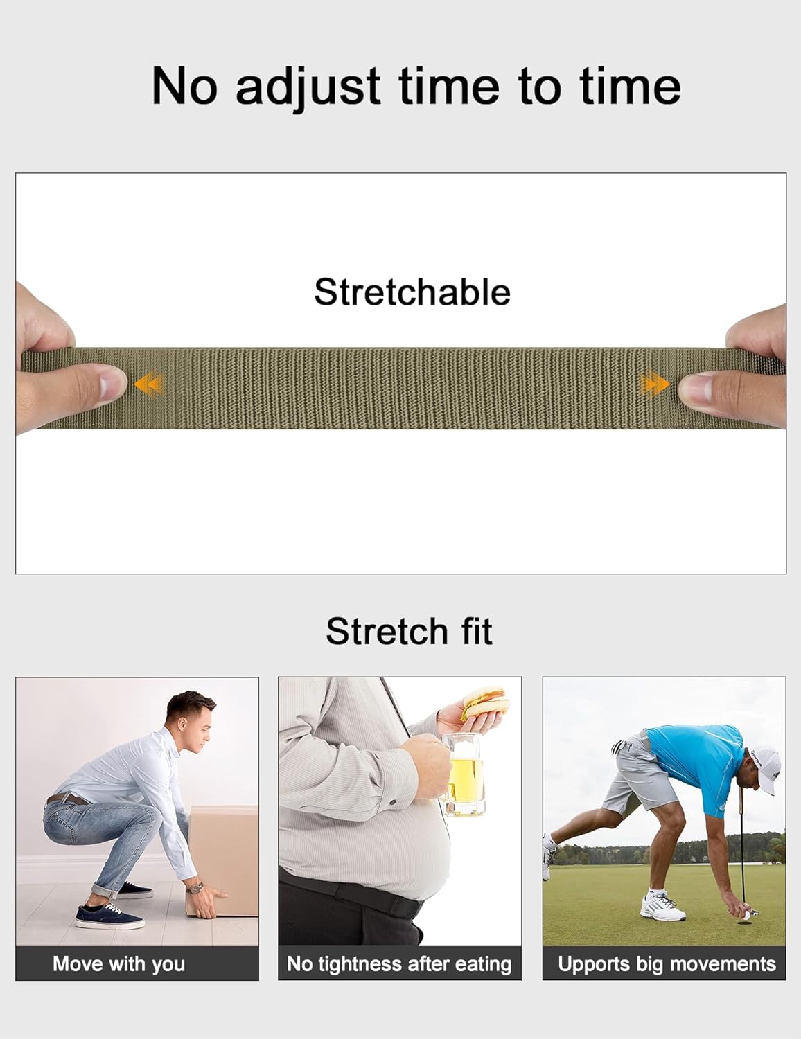 JUKMO Stretch Tactical Belt for Men,2 Pack Military Work Rigger Hiking 1.5" Elastic Nylon Web Quick Release Belt in Gift Box - Image 4