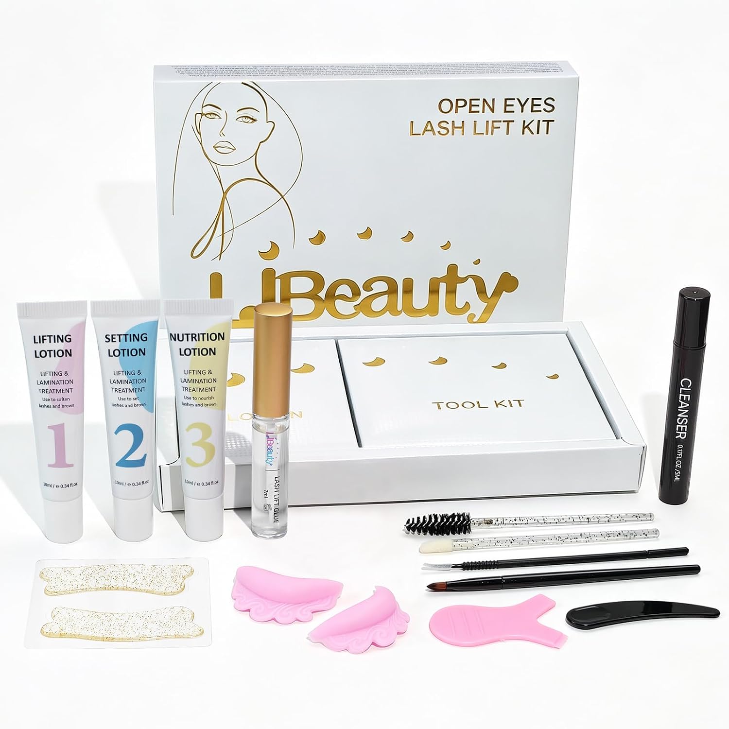 Open Eye Lash Lift Kit, Eyelash Perming & Brow Lamination Set, Liquid Glue