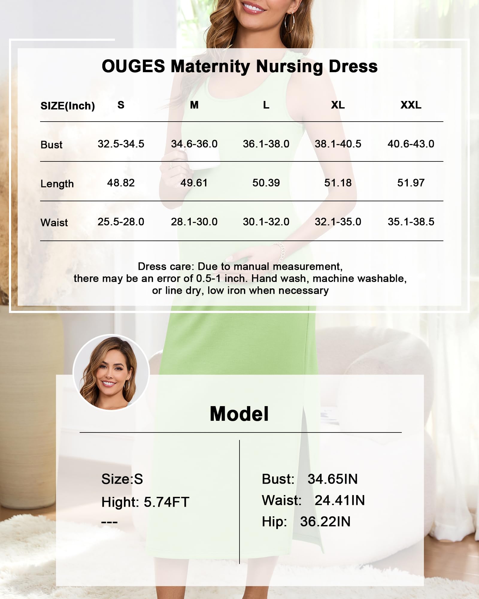 OUGES Femme 2025 Robe d'allaitement D'été Split Midi sans Manches Robe de Maternité Décontractée Scoop Neck