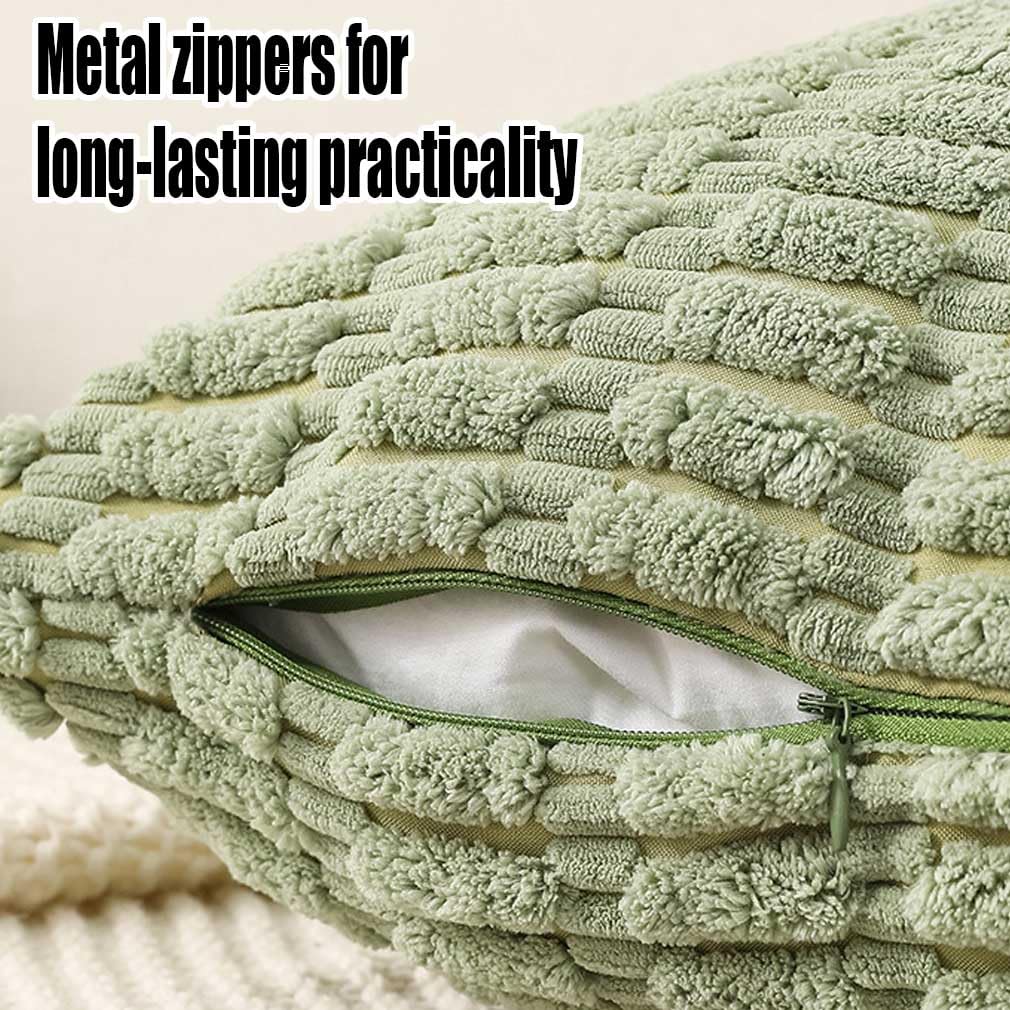 Sage green Cushion Covers 45cm x 45cm,Corduroy Decorative Fluffy Pillows Cases,Cushions Cover 17.7x17.7 inches with Invisible Zipper for Sofa Bed Livingroom Bedroom,Pack of 2 (Green) - Image 4
