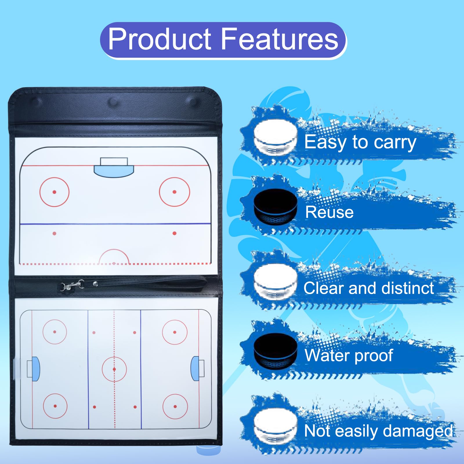 Joyeee Tabla táctica hockey hielo pizarra blanca marcador borrado en seco pista completa