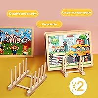 Vista 3 de Barydat - Soporte de exhibición de rompecabezas de madera de 2 piezas, organizador de estante para guardar tapas de ollas, soporte