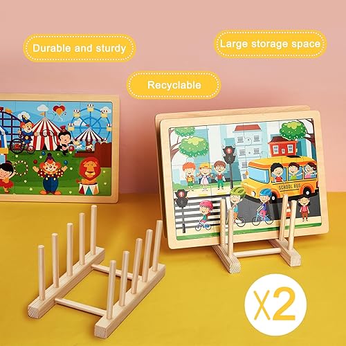 Miniatura 3 de Barydat 2 piezas de madera para rompecabezas de exhibición de rompecabezas, estante organizador de almacenamiento para adultos, amantes de la