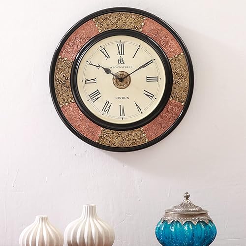 Wooden Street Crusa - Reloj de pared de madera de cobre y latón para sala de estar, oficina, sala de estar, elegante diseño único decorativo,