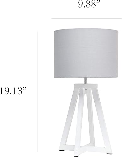 Vista 18 de Simple Designs LT1069-NWH Lámpara de mesa triangular entrelazada de madera natural con pantalla de tela blanca Natural/ blanco