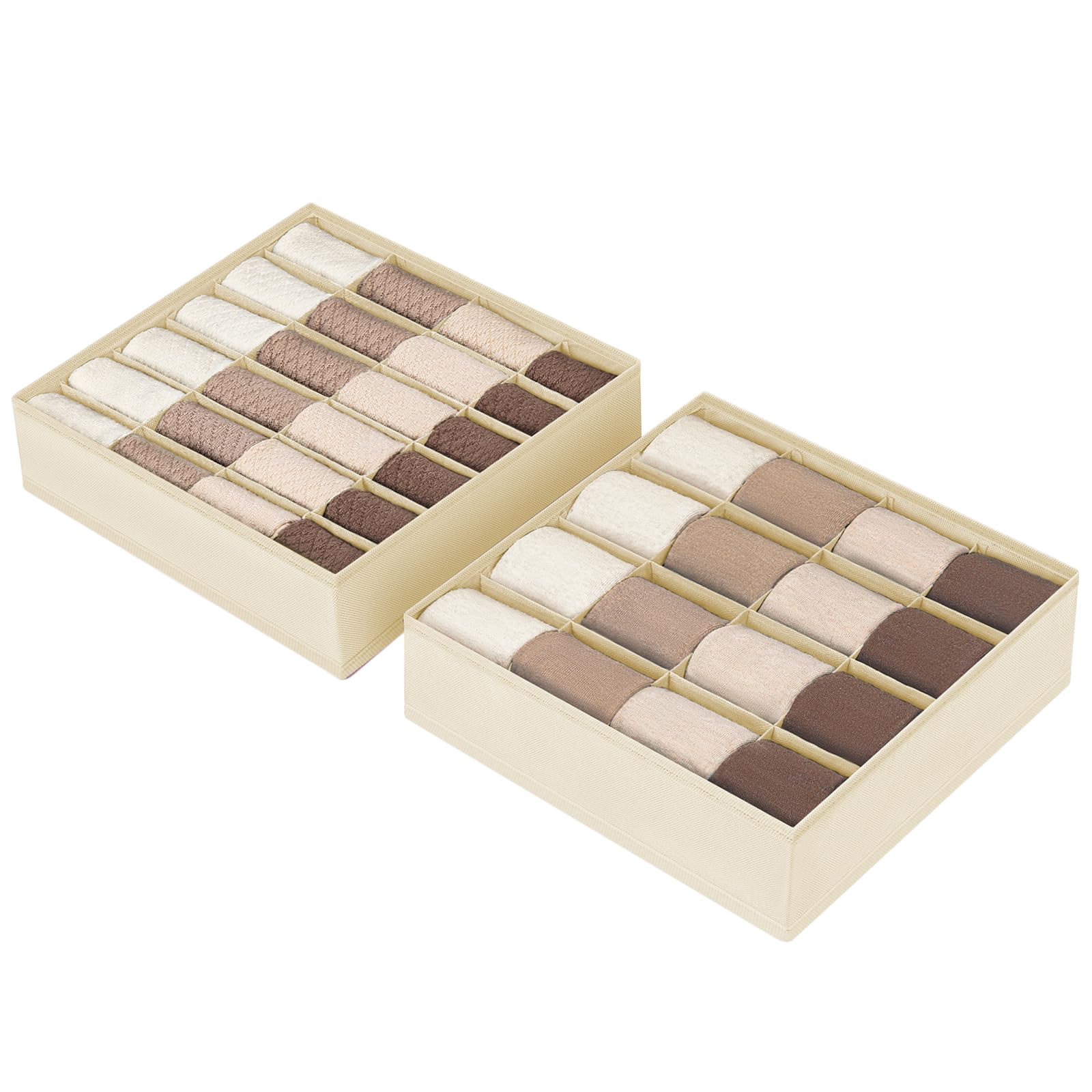 DIMJ Sock Organizer Drawer Organizer - Closet Organization and Storage, 40 Cell Dresser Drawer Organizer Clothes Underwear Drawer Organizer for Storing Socks, Handkerchiefs, Ties, Belts, Beige