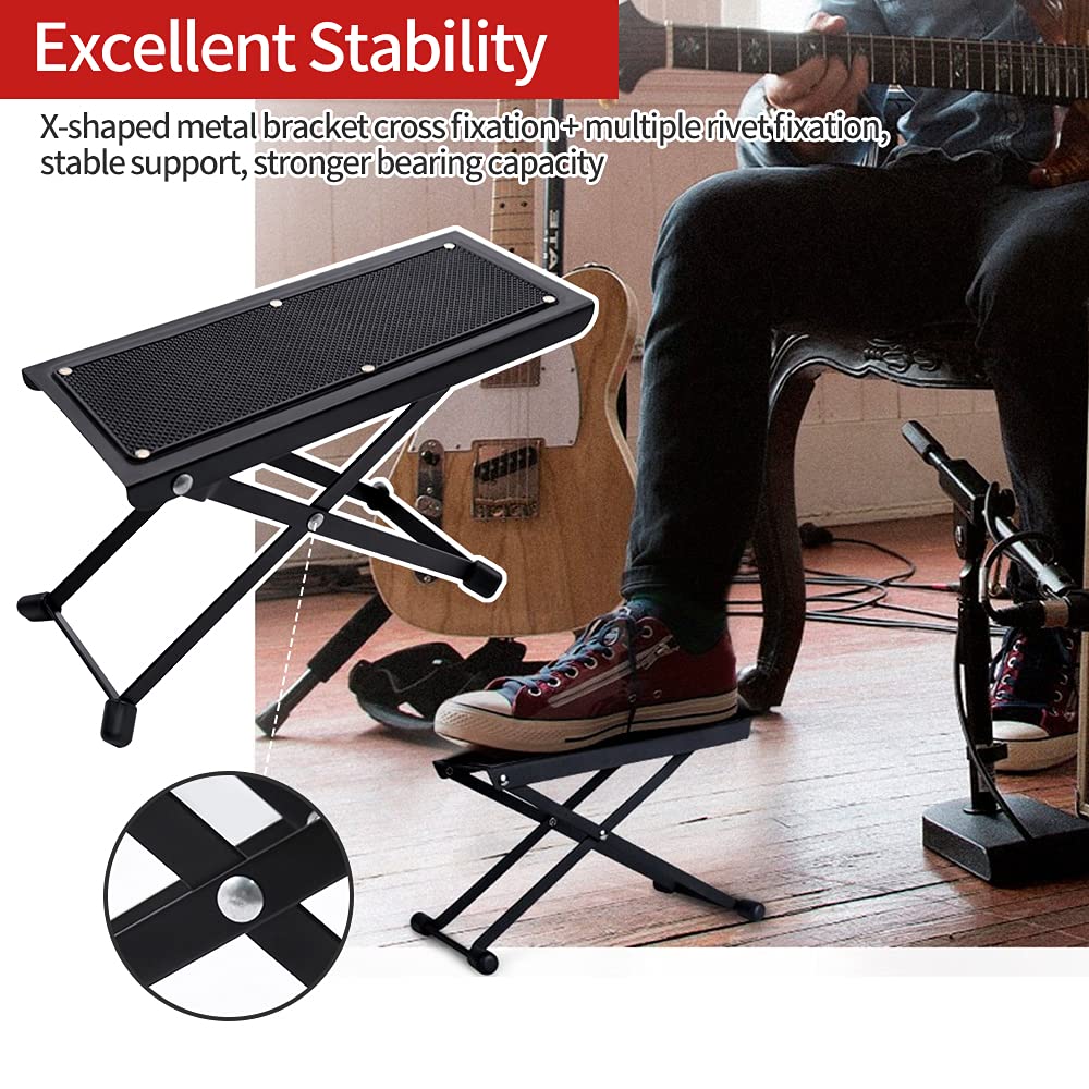 Guitar Foot Stool, 2 Pack Guitar Foot Rest, Height 4 Levels Adjustable Folding Solid Iron Guitar Foot Stand with Rubber End Caps for Classical Guitar