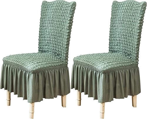 Miniatura 1 de Qubjus Juego de 2 fundas para sillas de comedor con falda, extraíbles y lavables, para sillas de cocina, juego de fundas protectoras para el hogar,