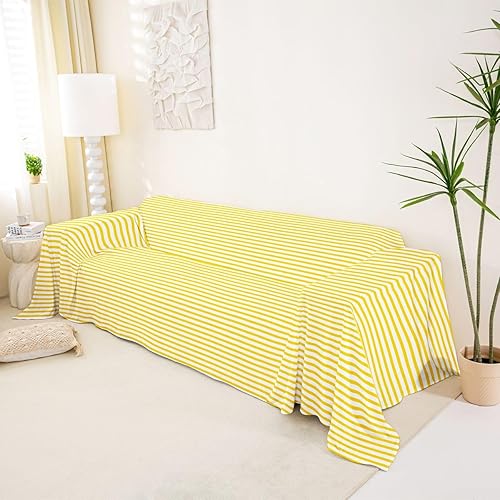 Miniatura 2 de Erosebridal Protector de sofá a rayas de 71 x 102 pulgadas, funda de sofá a rayas amarillas y blancas para sofá, funda geométrica de rayas