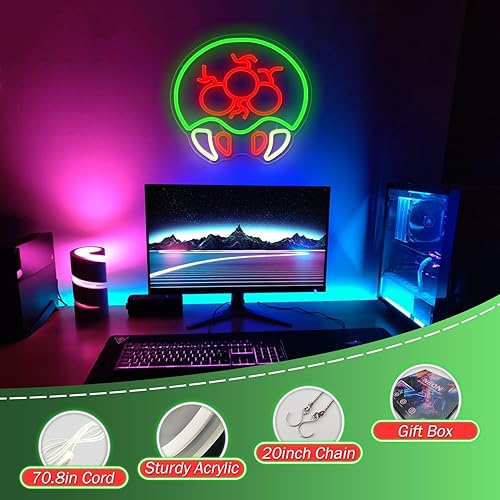 Miniatura 5 de Letrero de neón de alienígena para juegos con luces LED de neón para decoración de pared, luces de neón regulables para sala de juegos, cueva de