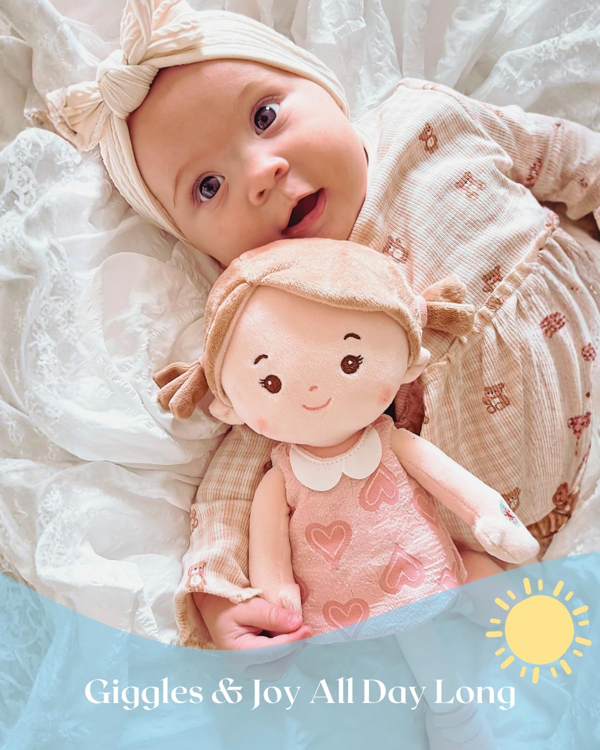 LeyaDoll 12'' Soft Baby Doll for 1 Year Old Toddler Girls - My First Interactive Talking Doll with 5 Emotional Sounds, Lullaby Music & Reversible Dress for Sleep Routine, Birthday Gift
