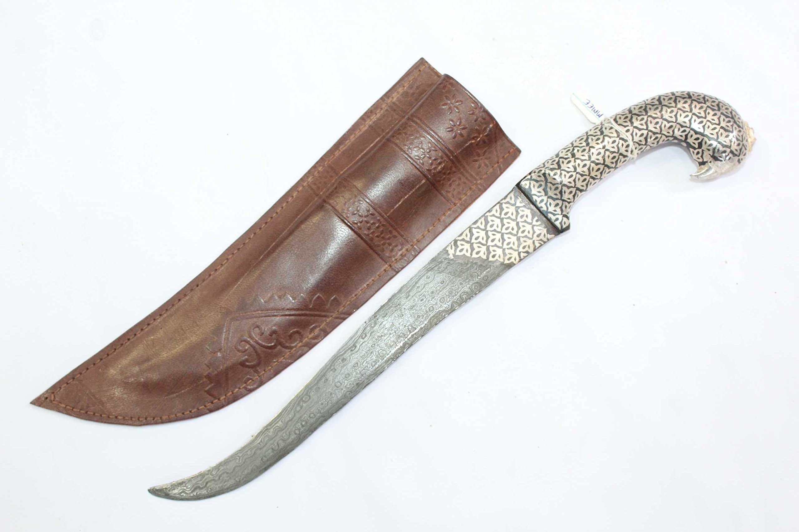 Rajasthan Gems Dagger Knife Silver Koftgiri Damascus Steel Blade Handmade Parrot Handle D136