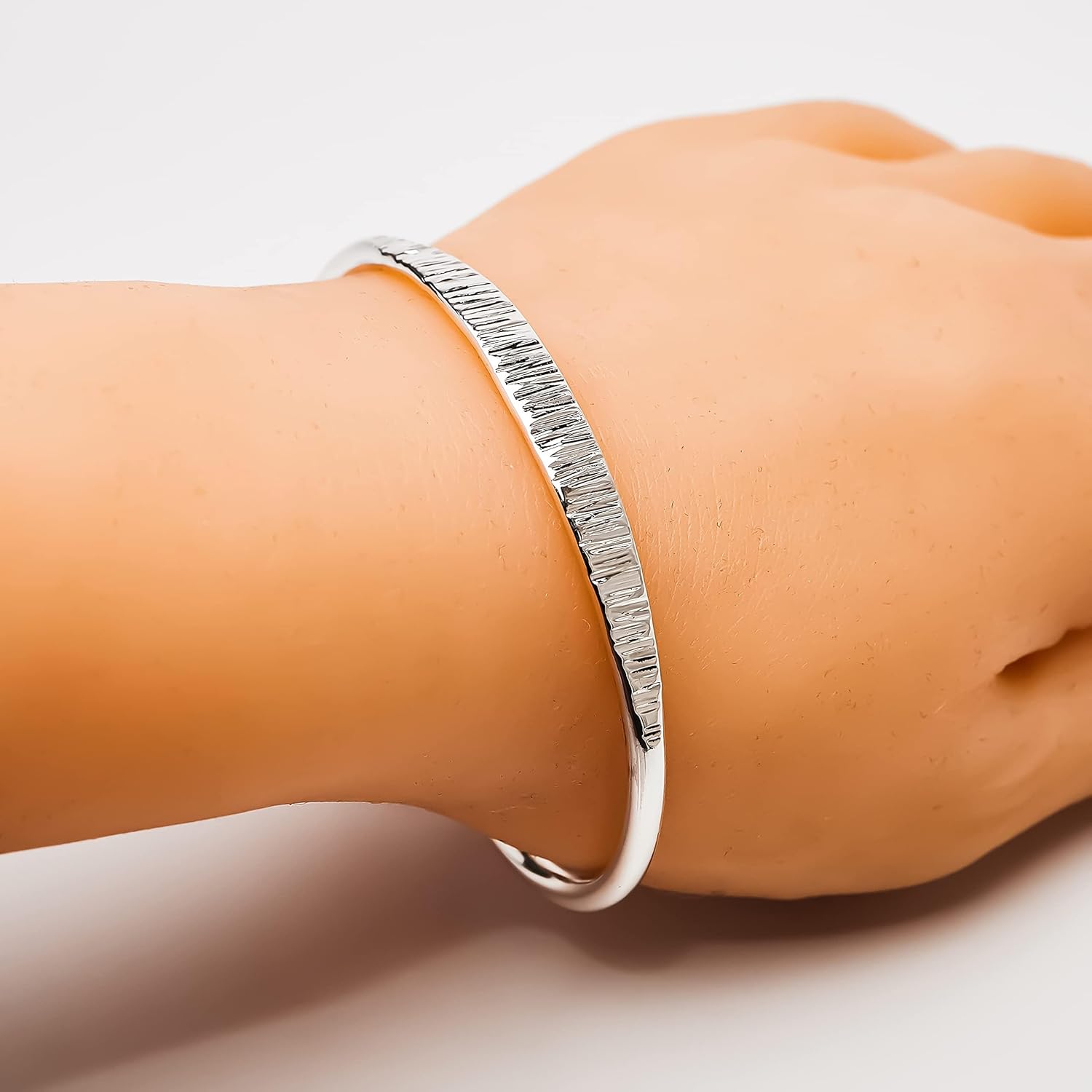 Women's Silver Bracelet - Statement 925 Sterling Silver Torque Bangle Bracelet for Women Ladies Girls - Crushed Hammered Bangle - Image 2