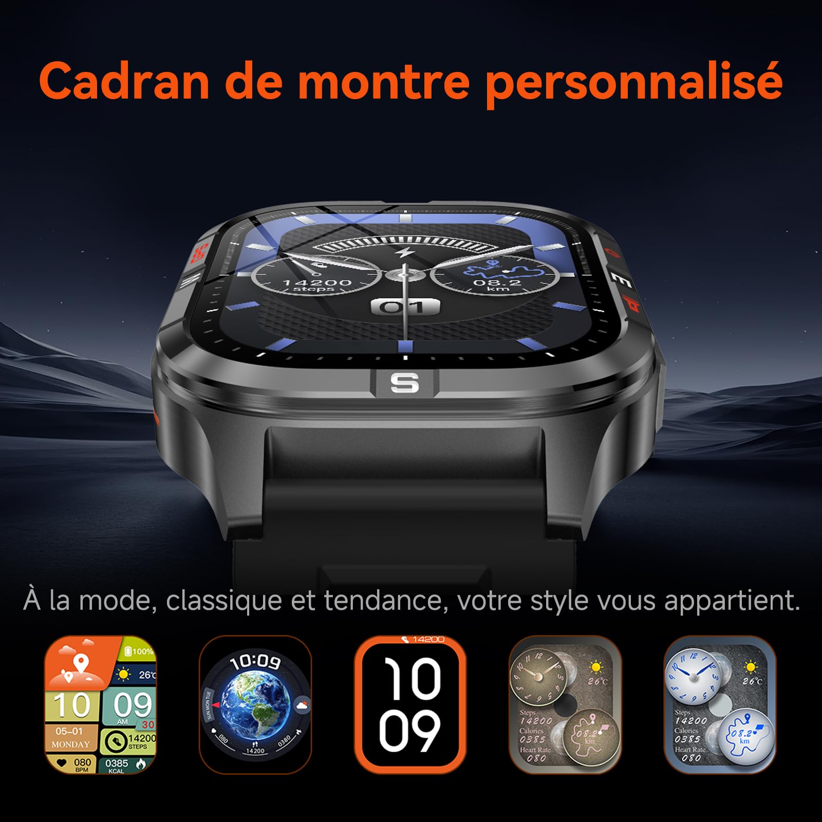 Montre intelligente GPS militaire pour hommes avec boussole/lampe de poche, montre intelligente à écran HD 2,01" avec assistant vocal/appel Bluetooth, pour Android et iOS, Montre Fitness de sport