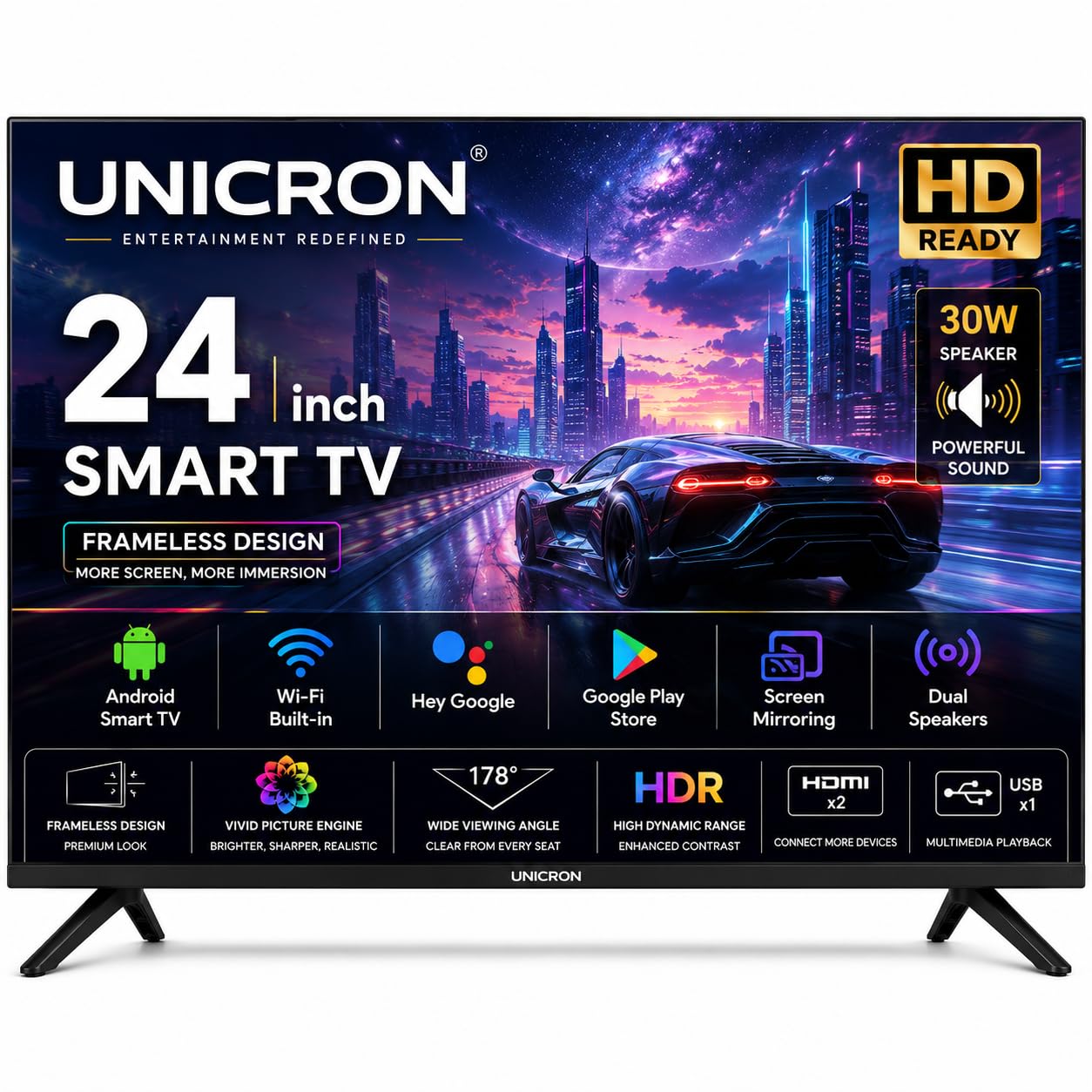 UNICRON 24”INCH Frameless HD Ready Android Smart LED TV | WiFi Enabled | Built-in Apps Compatible (YouTube, Netflix, Prime Video) | HDMI, USB Connectivity | Shine Black-image-21